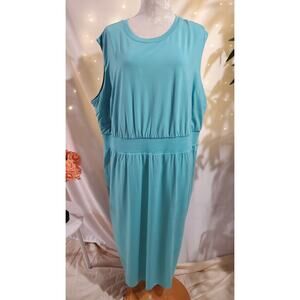 Athleta NWT Santorini Cinch Dress Womens Plus Size 2X Gulf Green Athleisure Soft